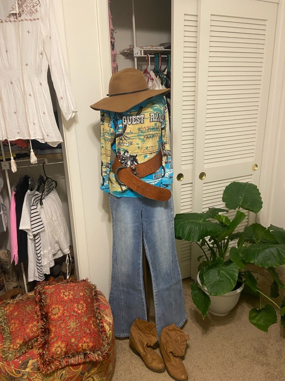 Guess Ranch Print Long Sleeve Tee in Teal & Yellow